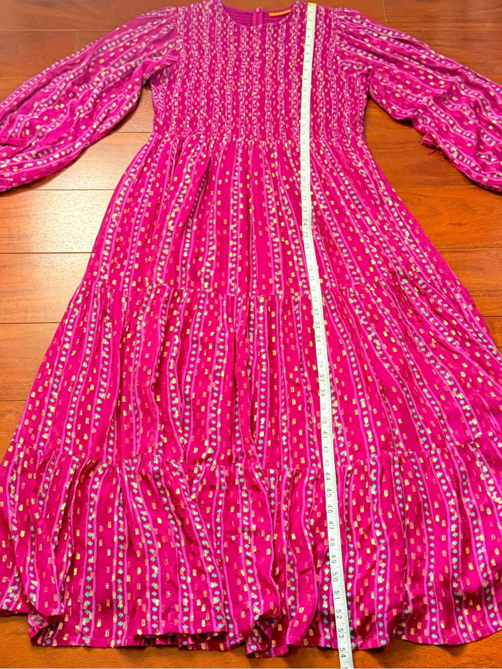 Oliphant Wine-Red Printed Maxi Dress with Long Sleeves - Picture 14 of 15